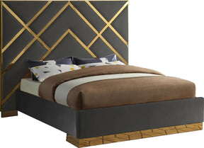 Vector Velvet King Bed In Grey - Vectorgrey-K | Meridian
