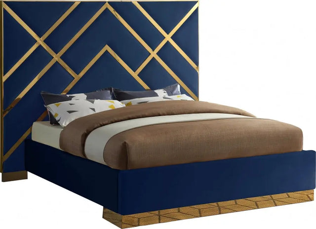 Meridian Furniture - Vector Velvet King Bed In Navy - Vectornavy-K