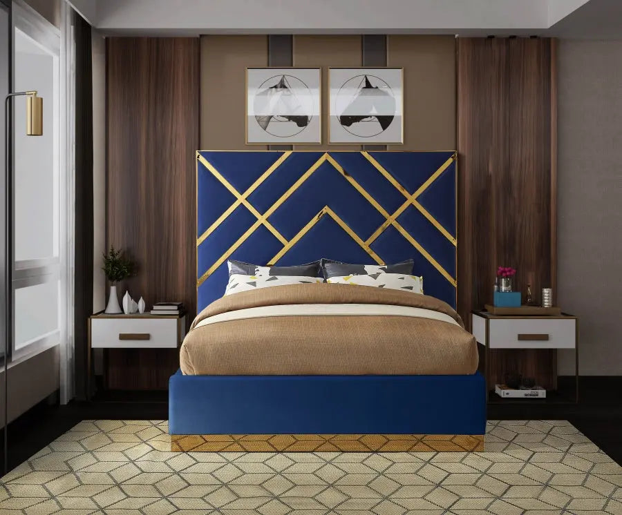 Meridian Furniture - Vector Velvet King Bed In Navy - Vectornavy-K