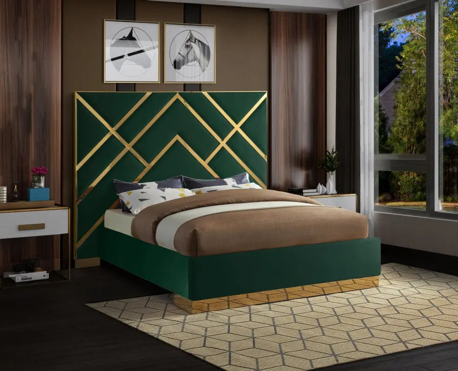 Meridian Furniture - Vector Velvet Queen Bed In Green - Vectorgreen-Q