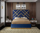 Meridian Furniture - Vector Velvet Queen Bed In Navy - Vectornavy-Q