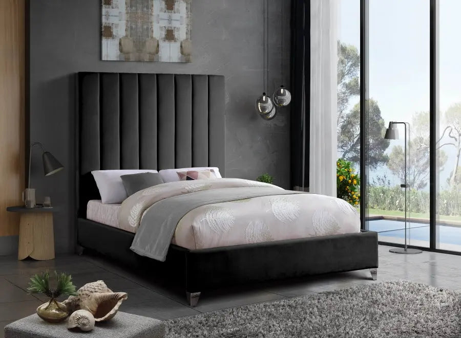 Meridian Furniture - Via Velvet King Bed In Black - Viablack-K