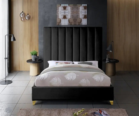 Meridian Furniture - Via Velvet King Bed In Black - Viablack-K