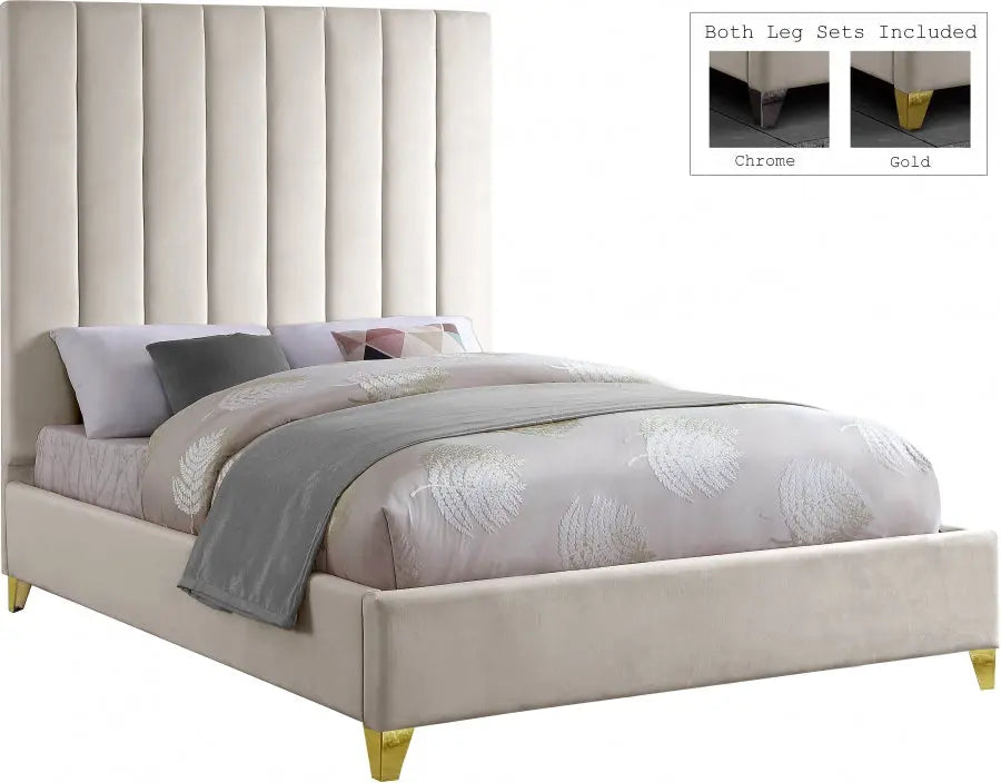 Meridian Furniture - Via Velvet King Bed In Cream - Viacream-K