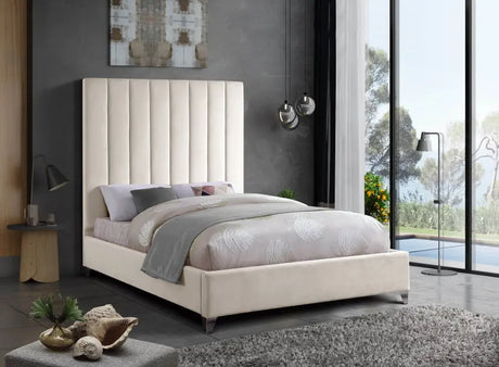 Meridian Furniture - Via Velvet King Bed In Cream - Viacream-K