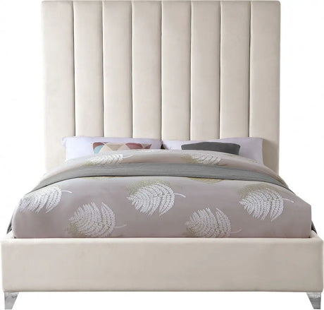 Meridian Furniture - Via Velvet King Bed In Cream - Viacream-K