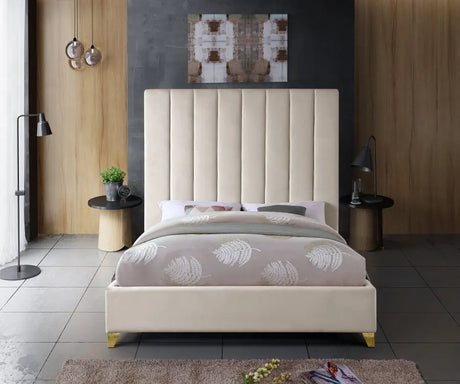 Meridian Furniture - Via Velvet King Bed In Cream - Viacream-K