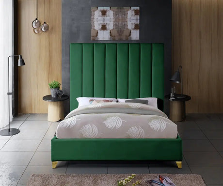 Meridian Furniture - Via Velvet King Bed In Green - Viagreen-K