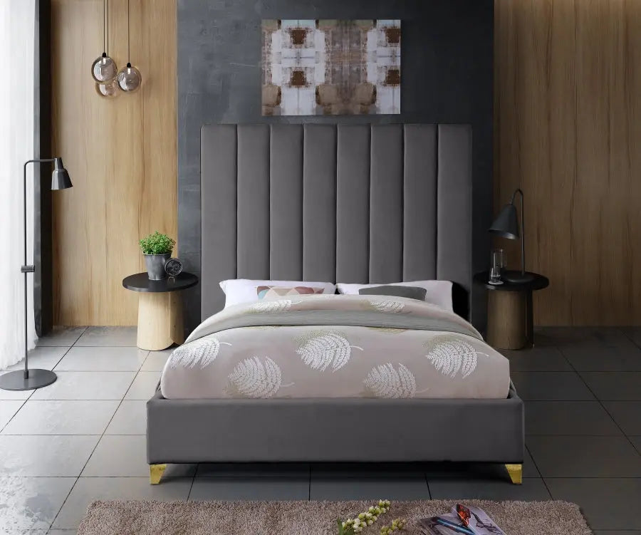 Meridian Furniture - Via Velvet King Bed In Grey - Viagrey-K