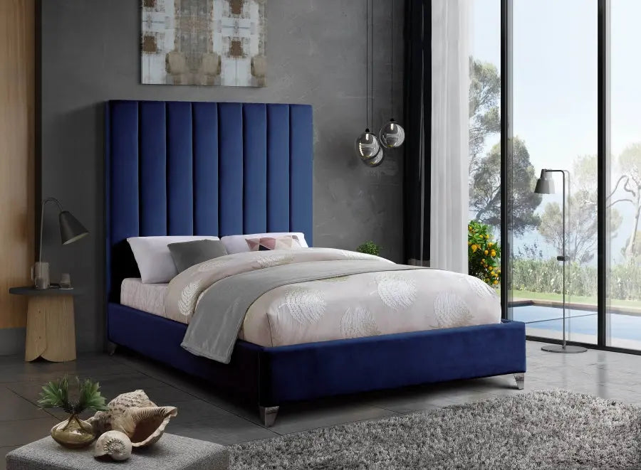 Meridian Furniture - Via Velvet King Bed In Navy - Vianavy-K