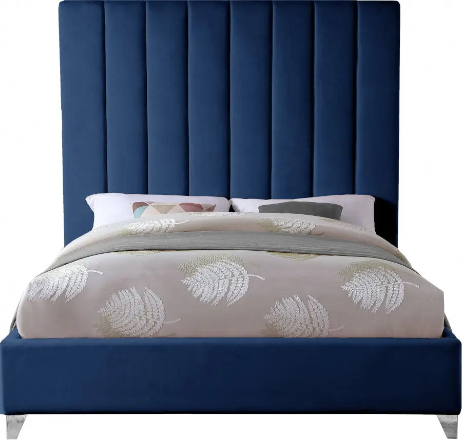 Meridian Furniture - Via Velvet King Bed In Navy - Vianavy-K