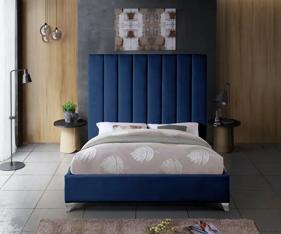 Meridian Furniture - Via Velvet King Bed In Navy - Vianavy-K