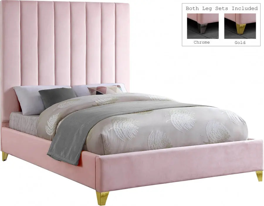 Meridian Furniture - Via Velvet King Bed In Pink - Viapink-K