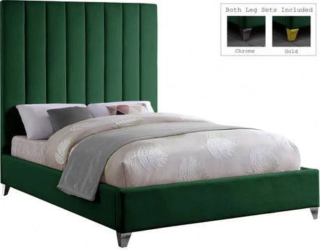 Meridian Furniture - Via Velvet Queen Bed In Green - Viagreen-Q