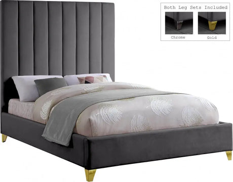 Meridian Furniture - Via Velvet Queen Bed In Grey - Viagrey-Q