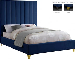 Via Velvet Queen Bed In Navy - Vianavy-Q | Meridian