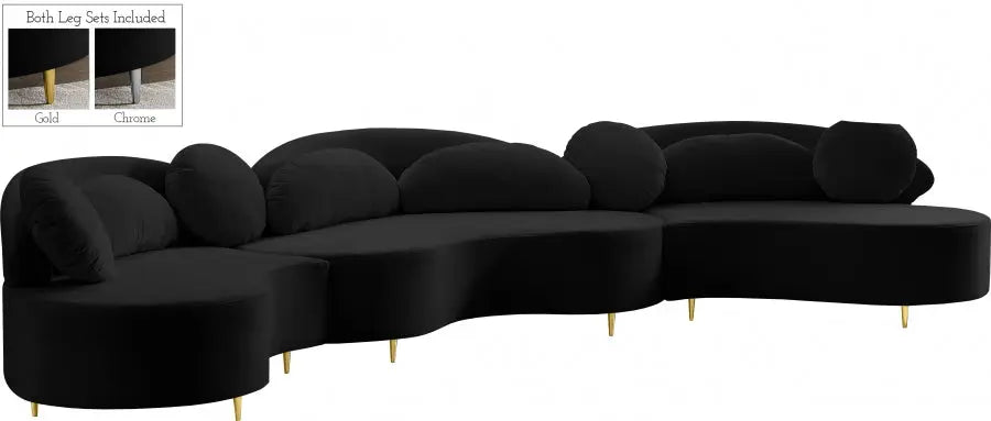 Meridian Furniture - Vivacious Velvet 3 Piece Sectional In Black - 632Black-Sectional