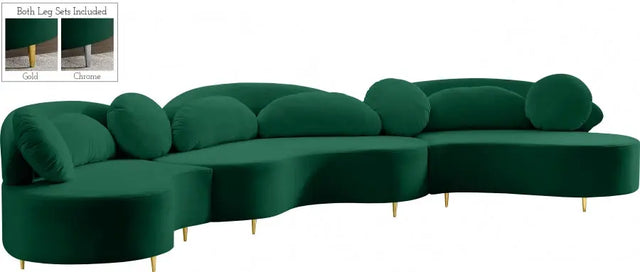 Meridian Furniture - Vivacious Velvet 3 Piece Sectional In Green - 632Green-Sectional