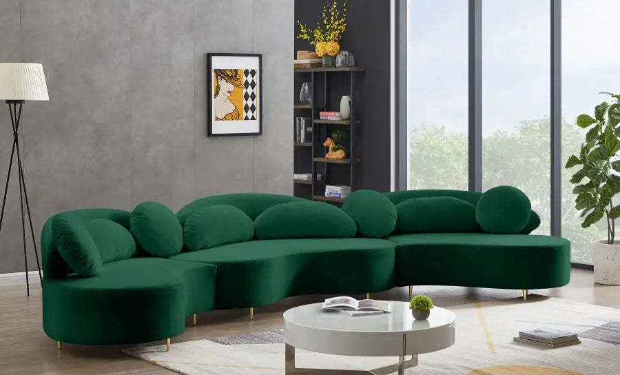 Meridian Furniture - Vivacious Velvet 3 Piece Sectional In Green - 632Green-Sectional