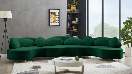 Meridian Furniture - Vivacious Velvet 3 Piece Sectional In Green - 632Green-Sectional