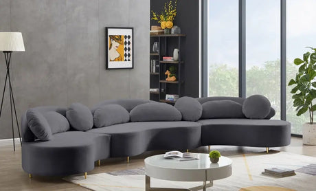 Meridian Furniture - Vivacious Velvet 3 Piece Sectional In Grey - 632Grey-Sectional