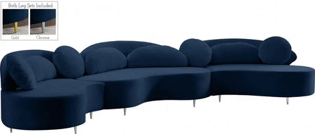 Meridian Furniture - Vivacious Velvet 3 Piece Sectional In Navy - 632Navy-Sectional