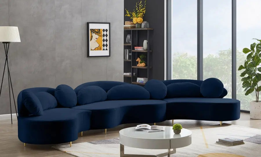 Meridian Furniture - Vivacious Velvet 3 Piece Sectional In Navy - 632Navy-Sectional