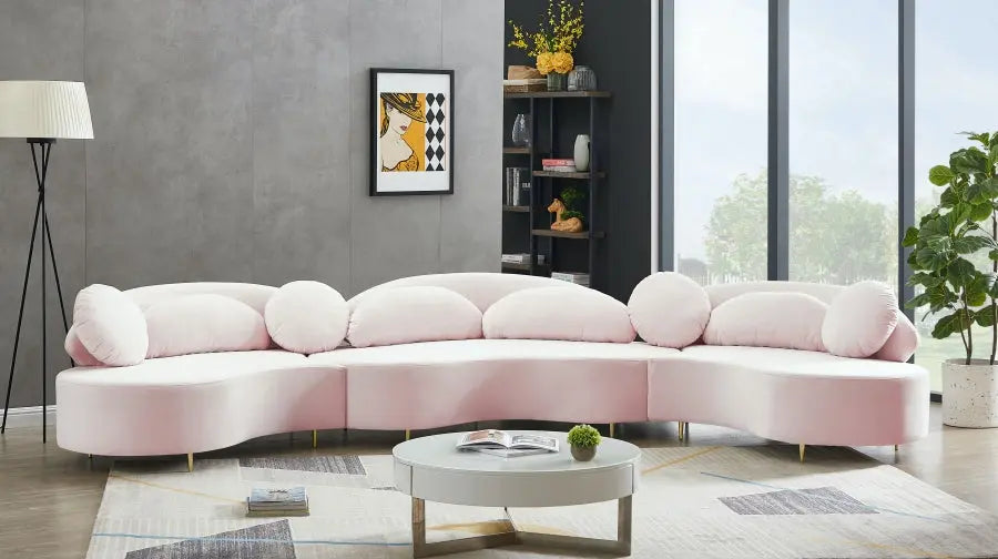 Meridian Furniture - Vivacious Velvet 3 Piece Sectional In Pink - 632Pink-Sectional