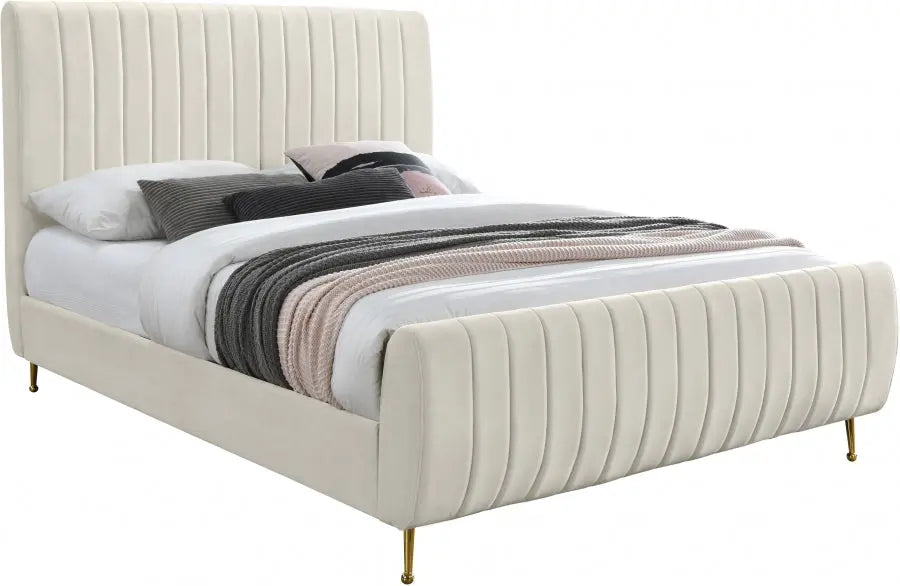 Meridian Furniture - Zara Velvet King Bed In Cream - Zaracream-K