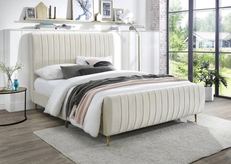 Meridian Furniture - Zara Velvet King Bed In Cream - Zaracream-K