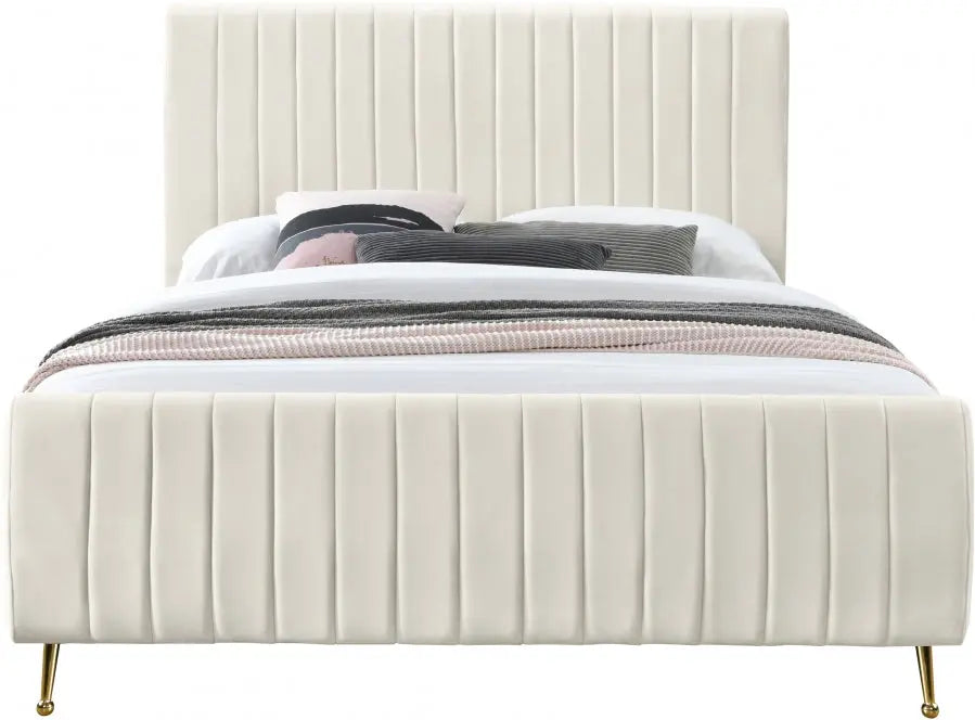 Meridian Furniture - Zara Velvet King Bed In Cream - Zaracream-K