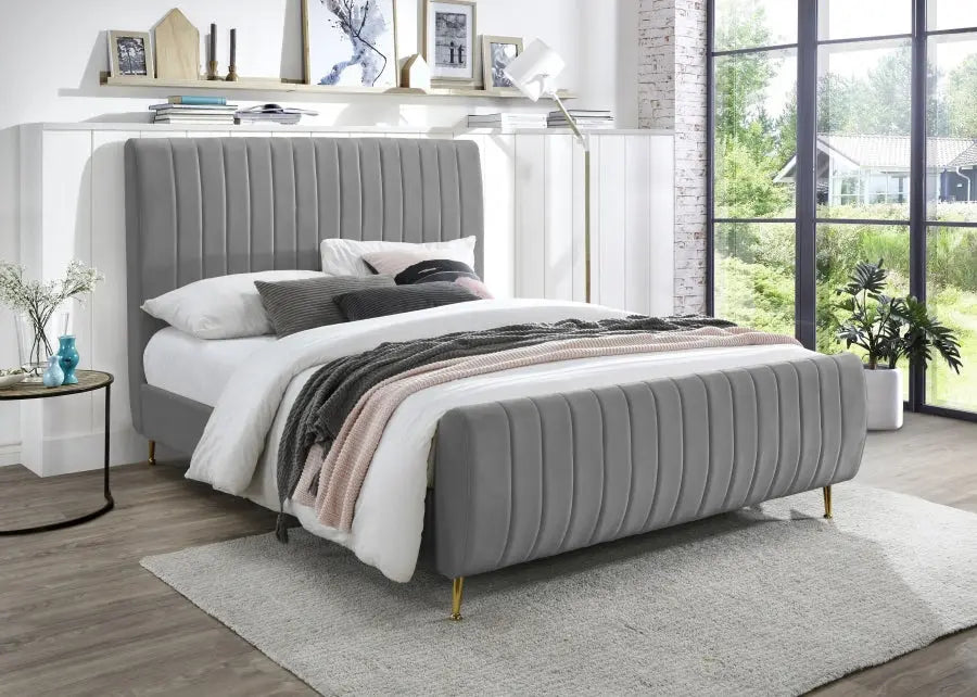 Meridian Furniture - Zara Velvet King Bed In Grey - Zaragrey-K