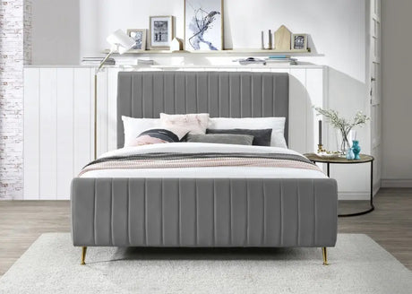 Meridian Furniture - Zara Velvet King Bed In Grey - Zaragrey-K