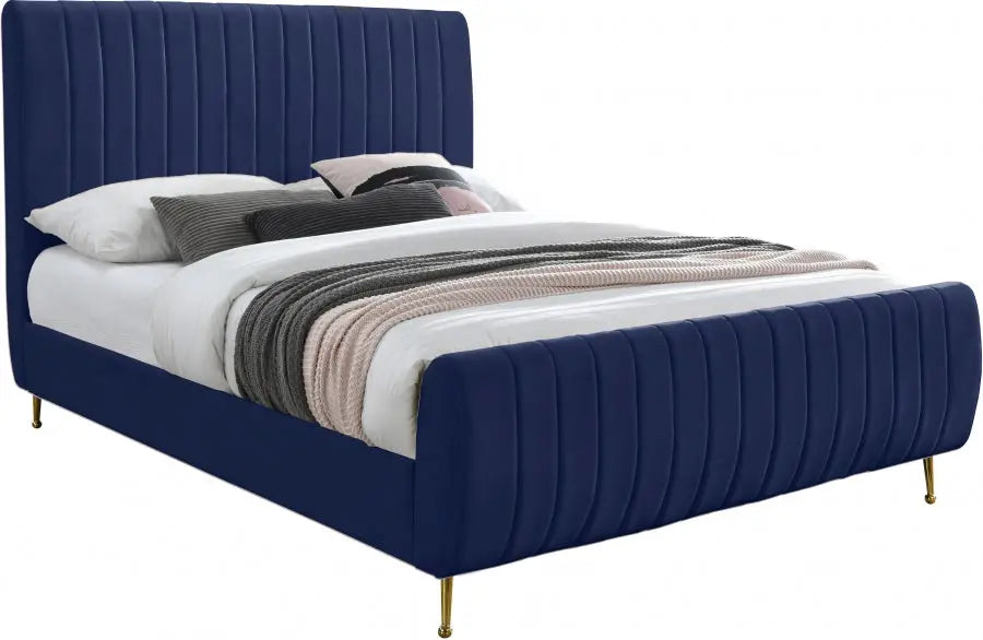 Meridian Furniture - Zara Velvet King Bed In Navy - Zaranavy-K