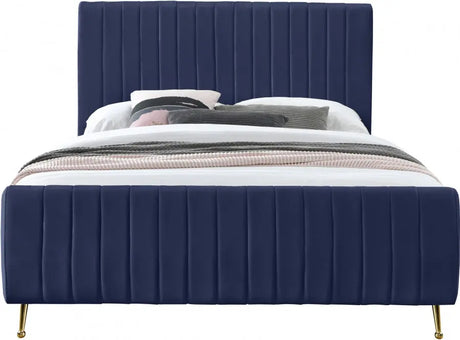 Meridian Furniture - Zara Velvet King Bed In Navy - Zaranavy-K