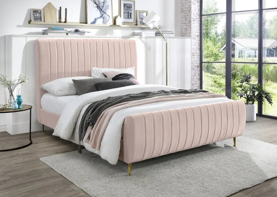 Meridian Furniture - Zara Velvet King Bed In Pink - Zarapink-K