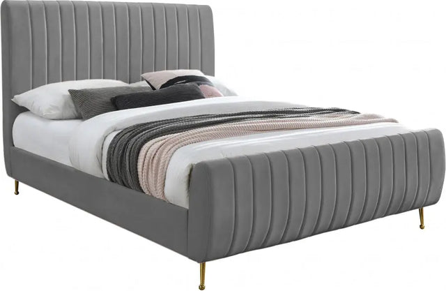 Meridian Furniture - Zara Velvet Queen Bed In Grey - Zaragrey-Q