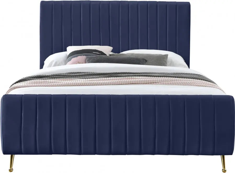 Meridian Furniture - Zara Velvet Queen Bed In Navy - Zaranavy-Q