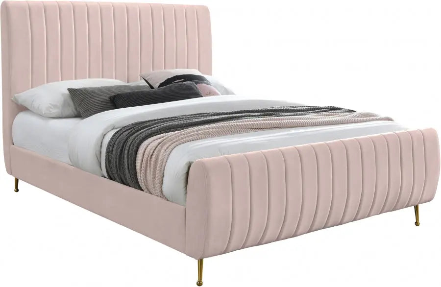 Meridian Furniture - Zara Velvet Queen Bed In Pink - Zarapink-Q