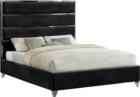 Meridian Furniture - Zuma Velvet Queen Bed In Black - Zumablack-Q