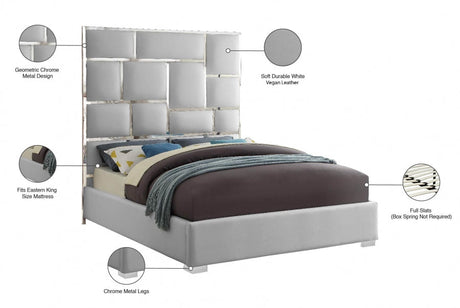 Milan Faux Leather King Bed In White - Milanwhite-K | Meridian - sold by Home Elegance USA