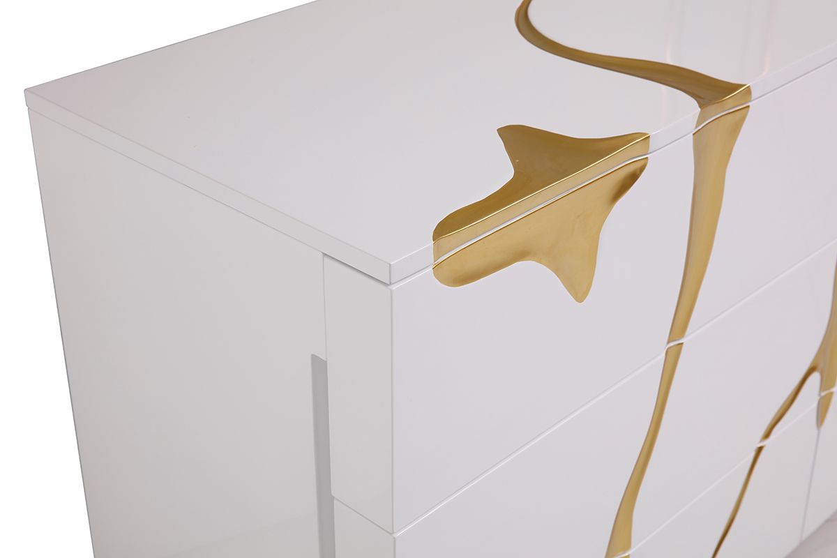 Vig Furniture Modrest Aspen Modern Wide White and Gold Dresser | Home Elegance USA