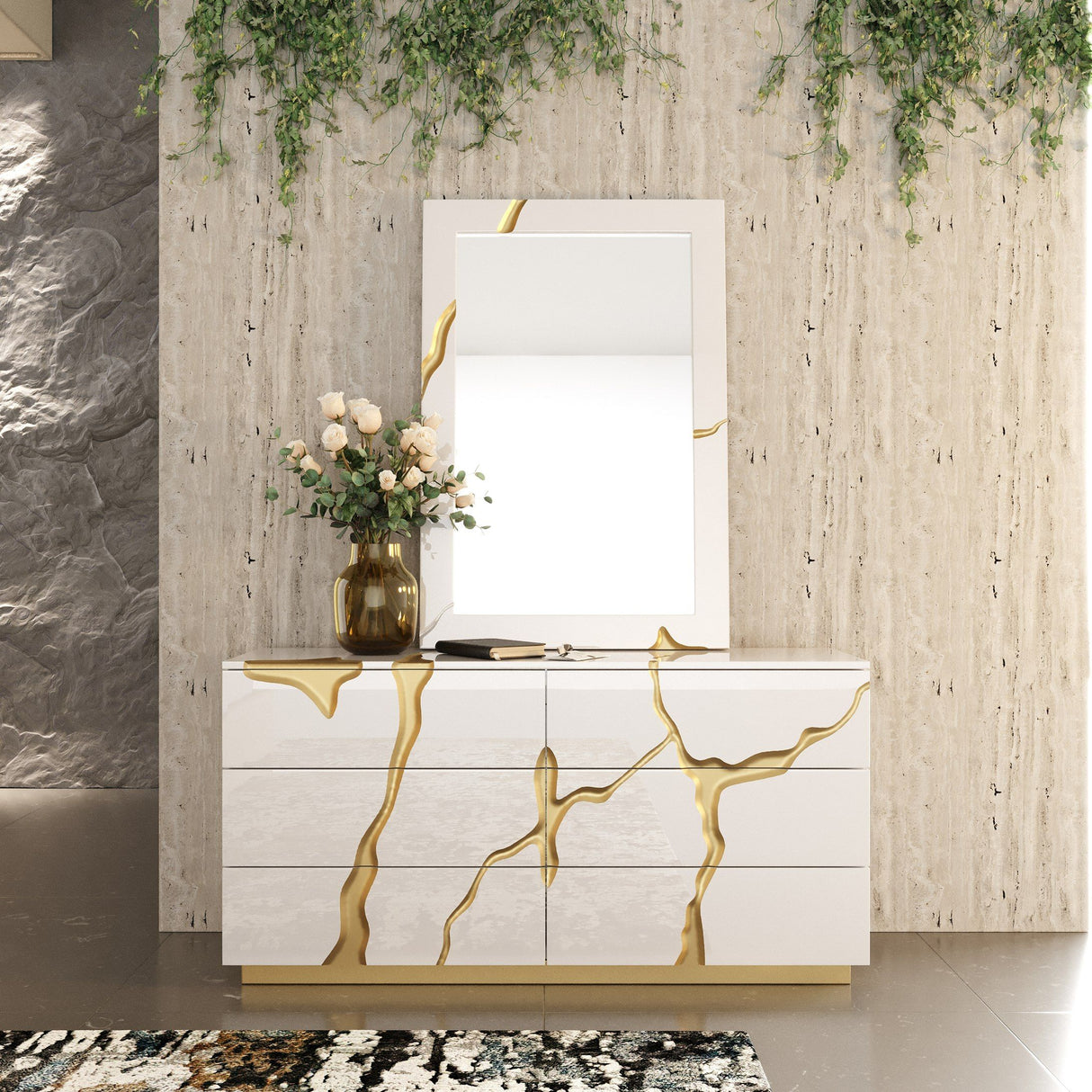 Vig Furniture Modrest Aspen Modern Wide White and Gold Dresser | Home Elegance USA