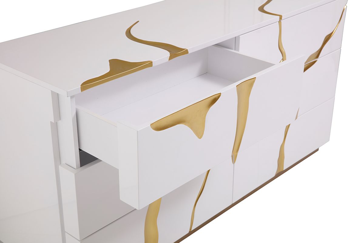Vig Furniture Modrest Aspen Modern Wide White and Gold Dresser | Home Elegance USA