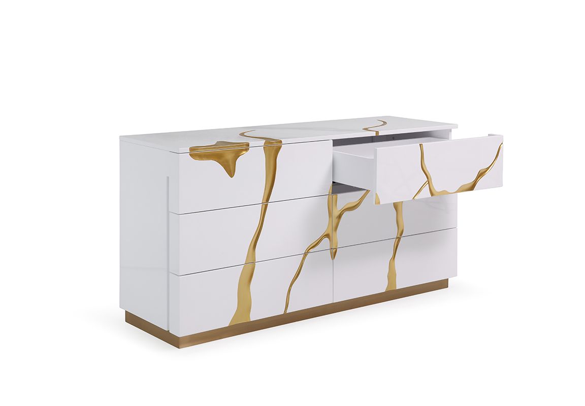 Vig Furniture Modrest Aspen Modern Wide White and Gold Dresser | Home Elegance USA