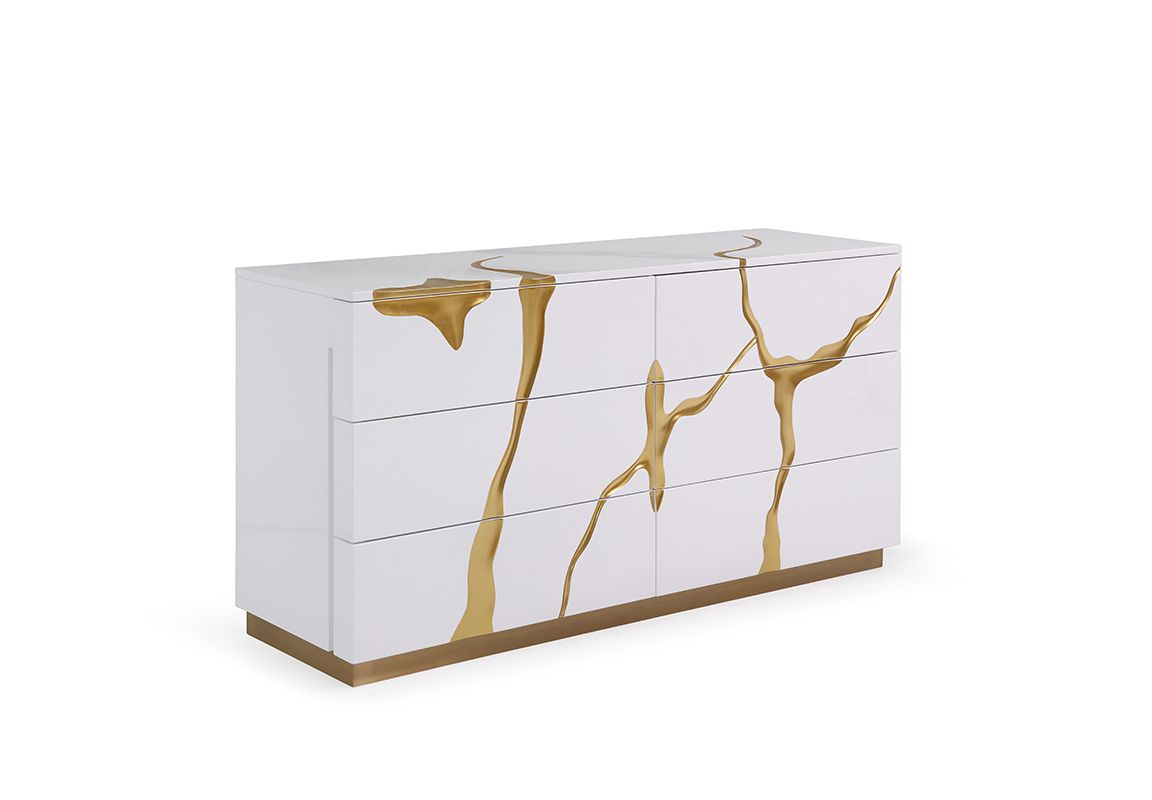 Vig Furniture Modrest Aspen Modern Wide White and Gold Dresser | Home Elegance USA