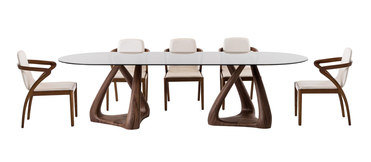 Modrest Christy - Mid-Century Modern Grey Glass + Walnut Oval Dining Table - Home Elegance USA