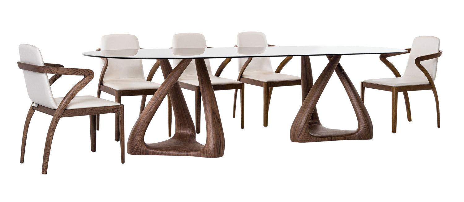 Modrest Christy - Mid-Century Modern Grey Glass + Walnut Oval Dining Table - Home Elegance USA