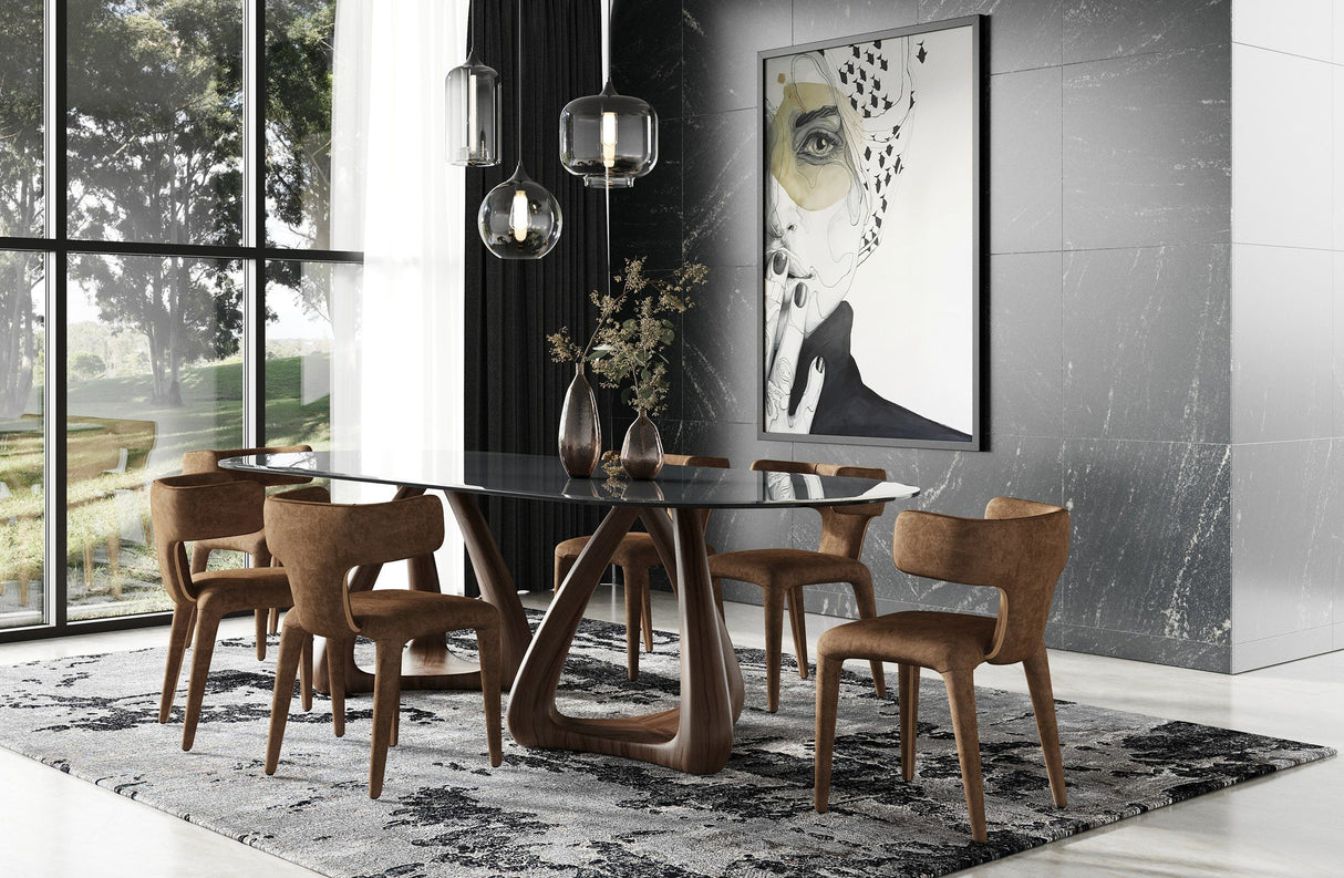 Modrest Christy - Mid-Century Modern Grey Glass + Walnut Oval Dining Table - Home Elegance USA