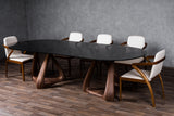 Modrest Christy - Mid-Century Modern Grey Glass + Walnut Oval Dining Table - Home Elegance USA